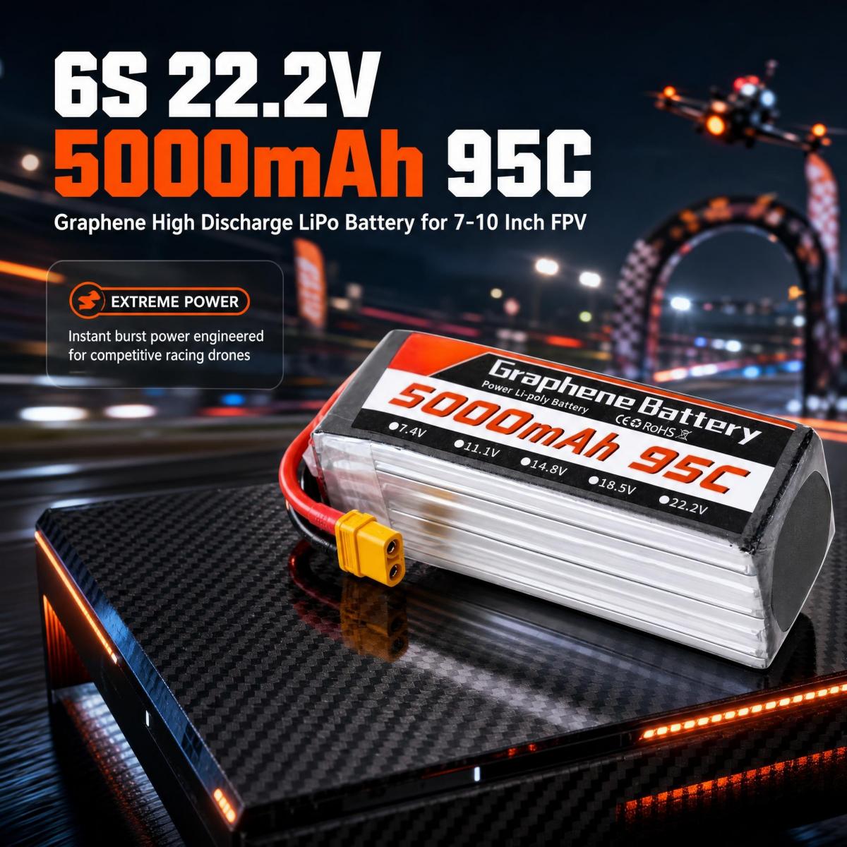 6S Lipo Battery 22.2V 5000Mah - 7, 9, 10인치 FPV 레이싱 드론용